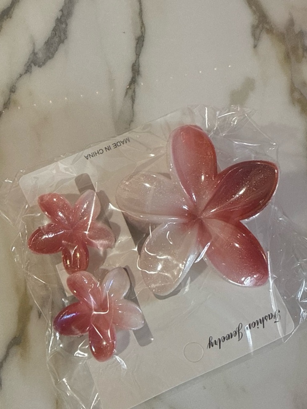 Floral Pink Resin Hair Clip Set by